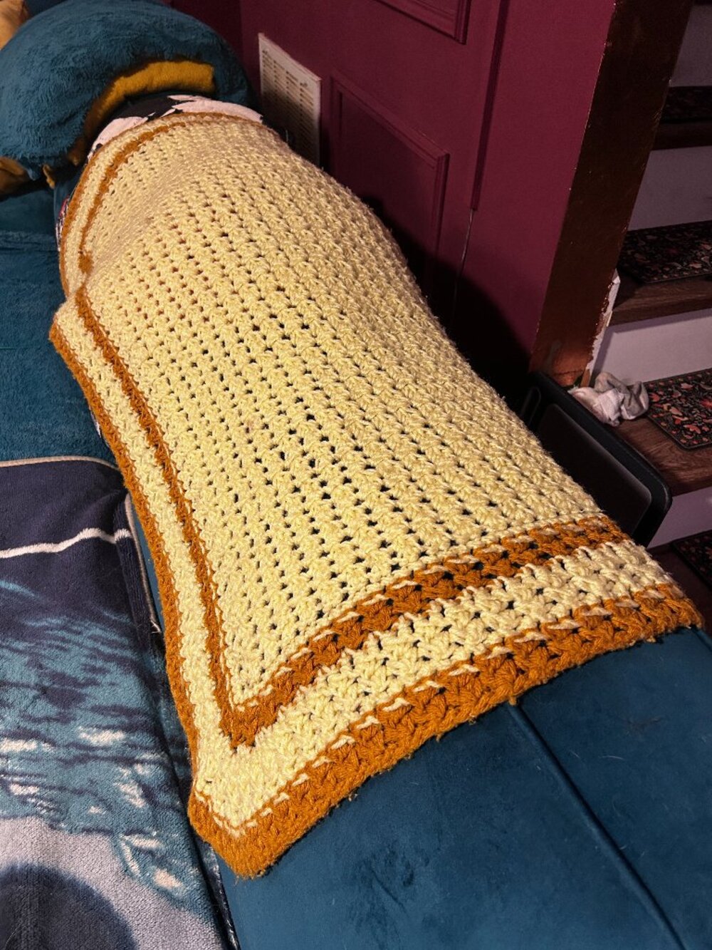 yellow Crochet blanket throw